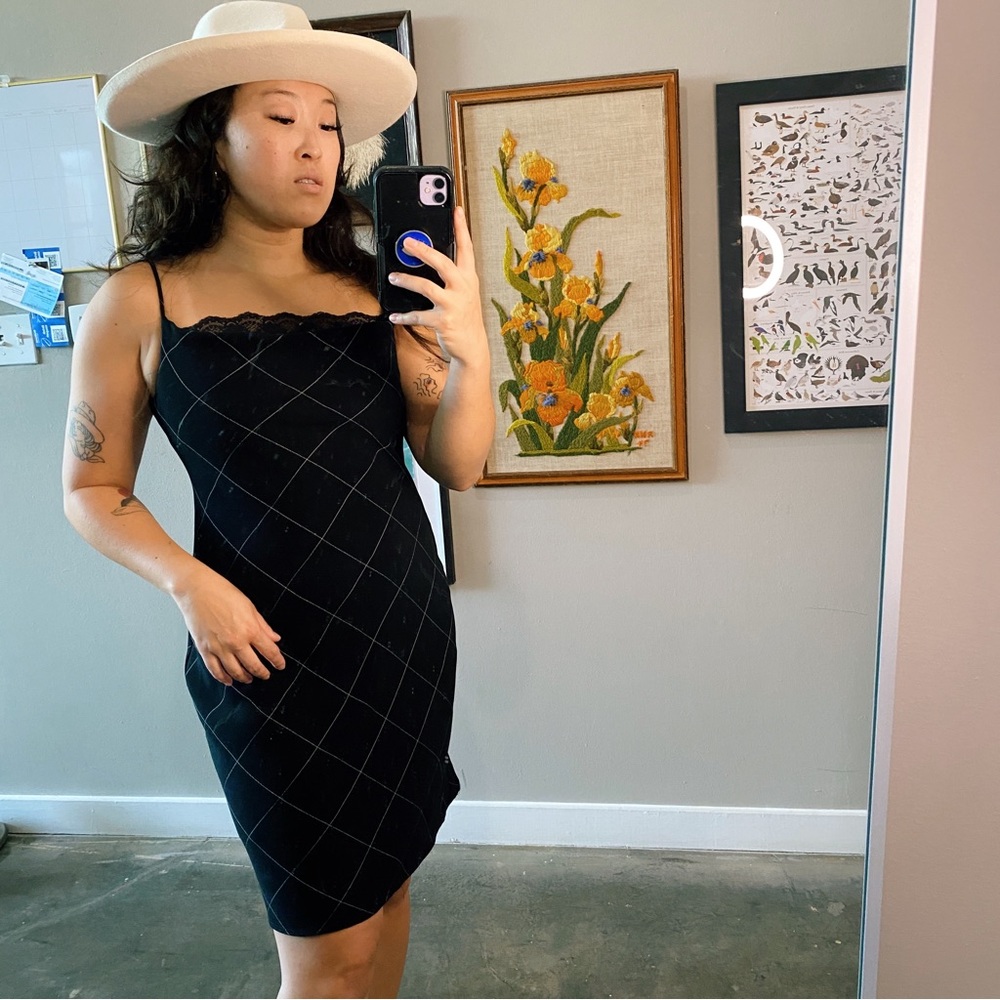 Vintage 90s Black Strap Dress w/ Lace Detail
